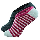 Skidders Womens Soft Touch Grip Socks - One Size Fits All, 2-Pack - White with Pink Stripes / Charcoal
