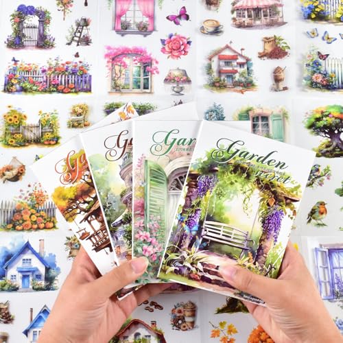 Flower Stickers for Scrapbooking Set,Vintage Natural Stickers 4 Books 500pcs Transparent Scrapbook Supplies Floral Stickers for Scrapbooking Aesthetic Junk Journal Craft Card Making Journaling DIY