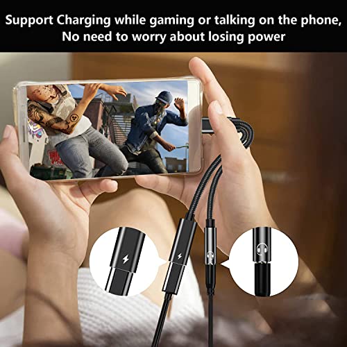 Pixel Galaxy Headphone Adapter, 2 in 1 USB C to 3.5mm Audio and Charging Adapter with PD 60W Fast Charge Compatible with Samsung S22 S21 S20 S20+ Ultra Note 10 20 Ultra, Google 6 5 4 XL 3 XL 2XL
