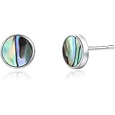 S.Leaf Gold Stud Earrings for Women 925 Sterling Silver Hypoallergenic Mother of Pearl Shell Stud Chain Earrings Friendship Jewelry Gifts for Women Her