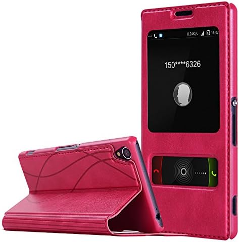Pasonomi® Sony Xperia Z3 Case, [Double View Window] Premium Slide Flip Protective Case Wallet Stand Leather Case for Sony Xperia Z3 Smartphone (Hotpink)