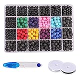 Fishdown 780 Pcs Lava Rock Stone Beads Kit Natural Colored Volcanic Rock Beads for Essential Oil Bracelet Jewelry making,4mm,6mm,8mm,10mm