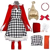 Kuberas Christmas Costumes for Kids Girls 7PCS Christmas Velvet Cape Dress Wig Accessories Halloween Christmas Cosplay Outfit
