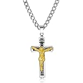 18K Gold Plated 3D Jesus Crucifix Cross Necklace for Men - Catholic Religious Jewelry Gift with Stainless Steel Chain (24 Inch), 3D Engraved Jesus Pendant, Christian Gifts for Men