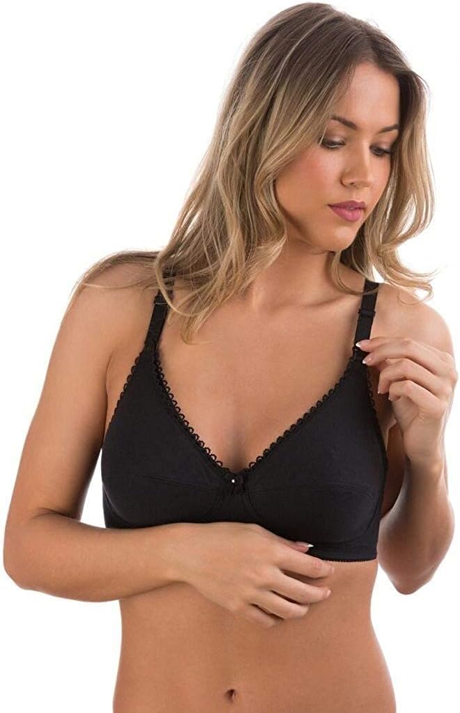 Cotton Maternity Breast Feeding Drop Cup Nursing Bra - Black White Skin