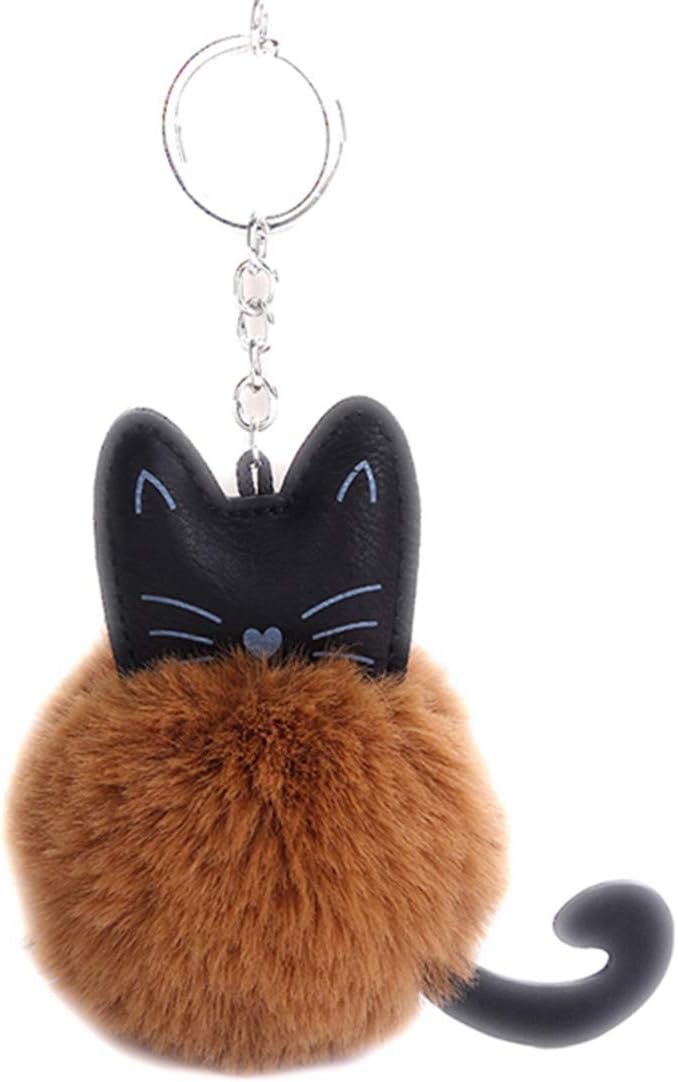 Evadollina Schlüsselanhänger Katze - Flauschiger Schwarzer Katzen-Keychain | Süßes Geschenk Für Katzenliebhaber