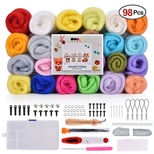 Needle Felting Starter Kit 24 Colors Wool Roving Kit Felting Basic Kit with Instruction & Gift Bag (5g/Color) - Thumbnail 7