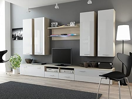 Jadella Wohnwand Dream Iii Hochglanz Wohnzimmer Tv Wand Farbe Sonoma Eiche Matt Weiss Hochglanz Amazon De Kuche Haushalt