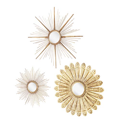 Sunburst Metal Wall Mirror Set of 3, Wall Mirrors for Room Decor & Home Décor, Round Mirrors