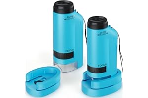 CUKU Portable Microscope for Kids 60x-180x,Handheld Mini Microscope Toy,STEM & Science Toy,LED Pocket Microscope,Little Scientist Microscope with 12pcs Slides,Gift for 6,7,8,9,10+ Girl Boy（2PCS Blue）