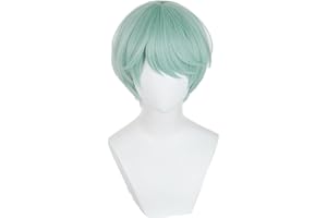BEHEGTYE Boys Costume Cosplay Wig for Kids, Anime Pop Singers Cosplay Wigs, Boys Idol Costume Wig Halloween Accessory Hair for Men (Green-)