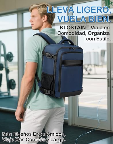 KLOSTAIN Mochila 40x30x20 Viaje Cabina Avión Equipaje de Mano 24L para Ryanair EasyJet Eurowings, Capacidad para Portátil 15,6 Pulgadas, Hombre Mujer,Azul Oscuro