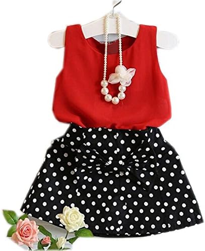Trevor Ola Spring Summer Girls Cute Vest + Skirts Two Pieces Set Clothes Children Skirt Suit (2-3 Years, Red)