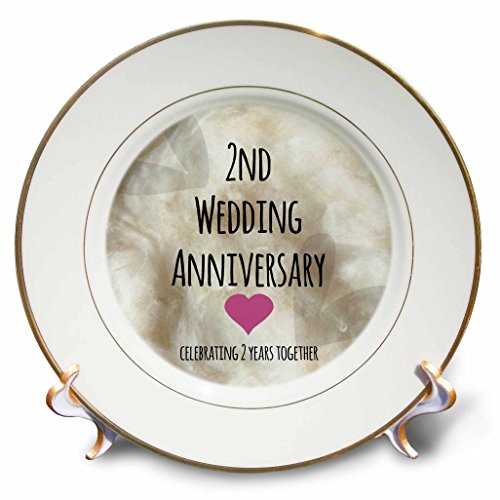 3dRose cp_154429_1 2nd Wedding Anniversary Gift Cotton Celebrating 2 Years Together Second Anniversaries Two Years Porcelain Plate, 8-Inch
