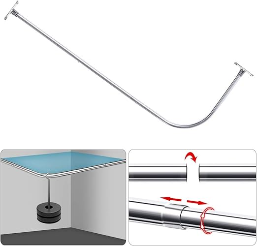 Amazon Com Prettyhome L Shaped Shower Rod Corner Shower Curtain