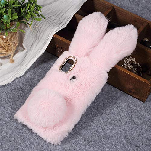 VT BigHome Case Rabbit Shape Fluffy Fur Coated TPU Rhinestone Back Cover