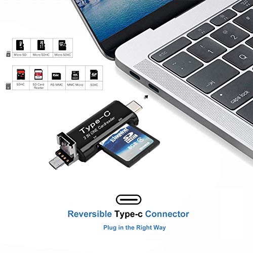SD Card Reader, Micro TF Compact Flash Card Reader with 3 in 1 USB 2.0/Type C/Micro USB Adapter and OTG Function Portable Memory Card Reader for MacBook, PC, Laptop, Smart Phones, Tablets - Thumbnail 2