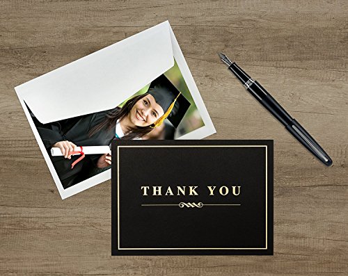 100 Thank You Cards by Spark Ink - Blank Thank You Notes with Envelopes - Bulk Pack of Stunning Black and Gold Foil Designs - Ideal for Business, Wedding, Baby Shower - 4x6 Photo Size (black) - Thumbnail 2