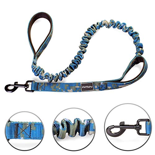 PetSpy Two Handle Dog Leash with Shock Absorbing - Improved Control & Training Bungee Pet Lead 4-6 ft (Blue)