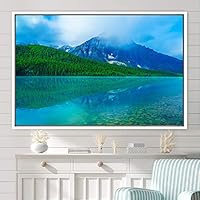 Framed Canvas Wall Art Calming Waters Aerial Cool Lake Landscape Multicolor Photography Realism Relax/Calm - 16x24 inches