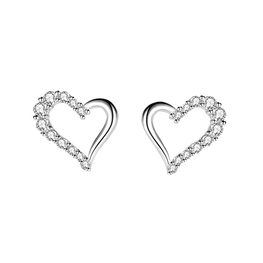 Epoch World 925 Sterling Silver Earrings Love Heart Stud Earrings Sparkling Cubic Zirconia Womens Studs Earrings for Women Girls