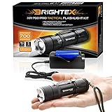 BRIGHTEX XR-700 Pro Kit REAL UL Lab Tested 700 Lumens Super Bright Small Tactical Flashlight XM-L2 U2 LED, Water Resistant, 5 Modes, Zoom, Belt Clip, Fast Charger, 4800mAh 26650 Protected Battery