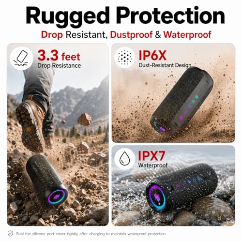 TIMU Altavoz Bluetooth 5.4 Potente, 25W Altavoces Bluetooth con 2 Modos EQ, Correa de Transporte, Compatible con PC, 8 Modos RGB, 24H de Reproducción, Emparejamiento TWS, IPX7, Micro SD y AUX