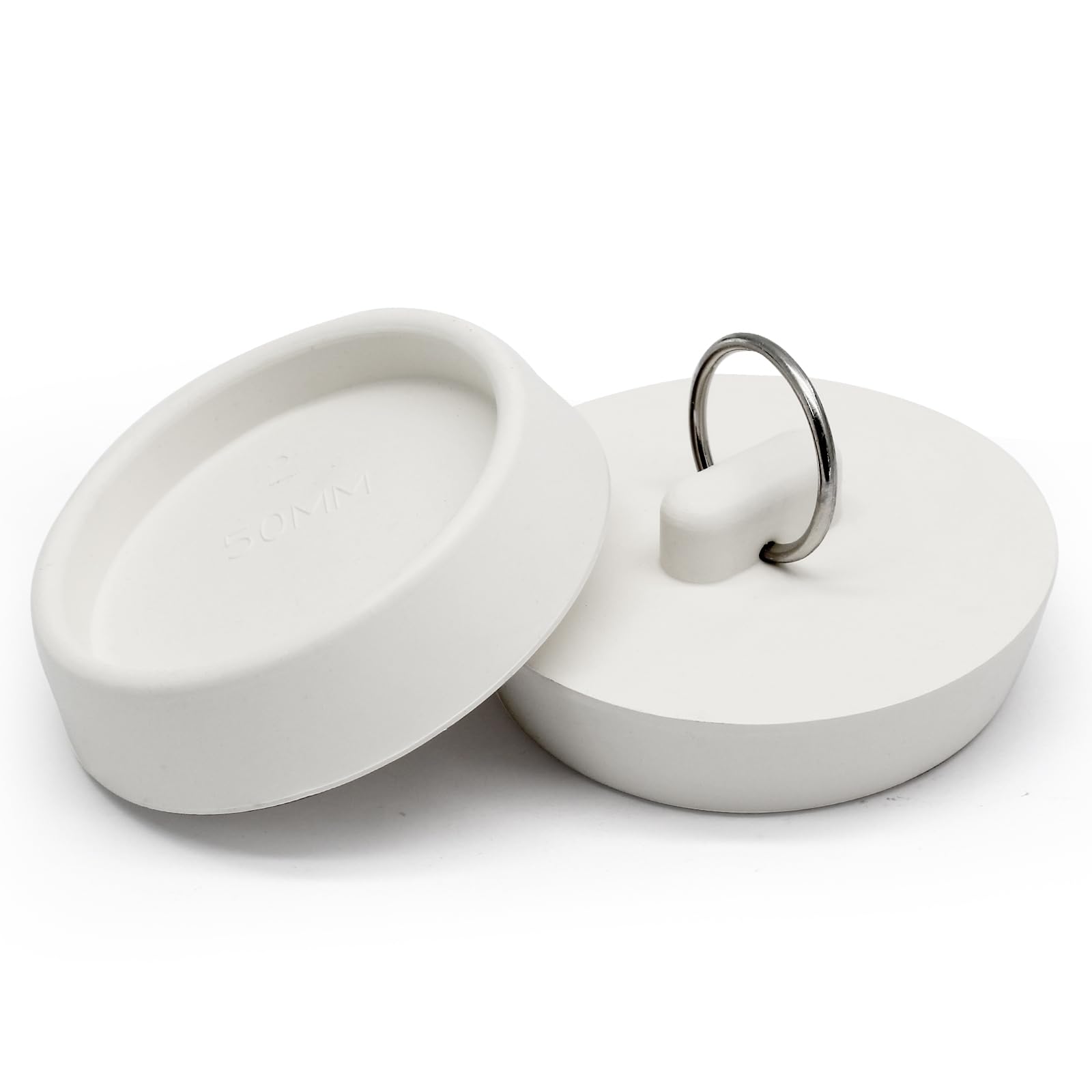 Photo 1 of 2 PCS 2 Inch to 2-1/8 Inch Rubber Drain Stopper with Hanging Ring, White Tub Drain Stopper, Sink Stopper Drain Plug, Rubber Sink Plug for Bathroom, Bathtub, Sewers and Kitchen