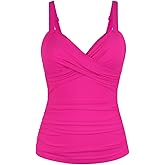 Hilor Women's Underwire Tankini Top Ruched Tummy Control Bathing Suit Tops Twist V Neck Swim Top Swimwear Only