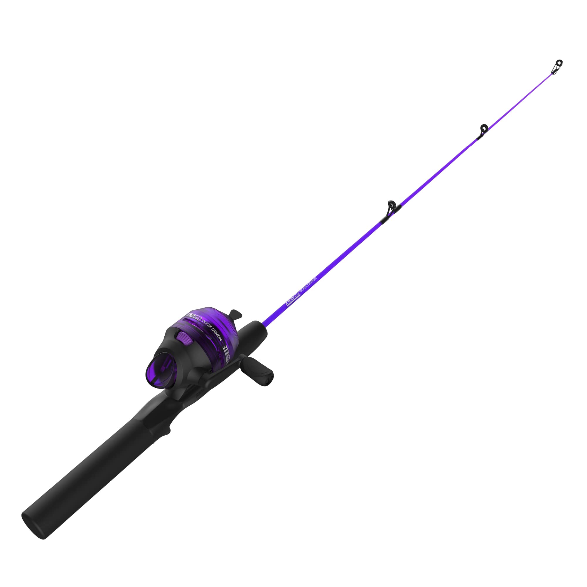 Zebco Dock Demon Spincast Reel and Fishing Rod Combo, 30-Inch Durable Fiberglass Rod, Quickset Anti-Reverse Fishing Reel, Purple, 20