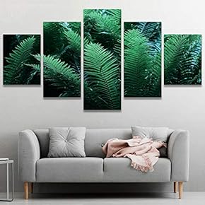 signwin 5 Panel Canvas Wall Art Green Leaves...