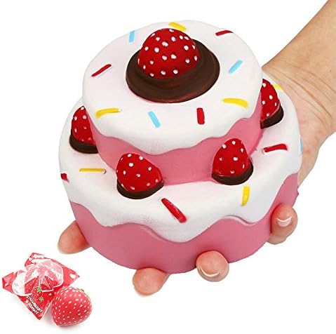 DZL 2Pcs Strawberry Three Layer Cake &amp; Strawberr Slow Rebound For Relieves Stress Anxiety Home Decoration,Size:11 cm