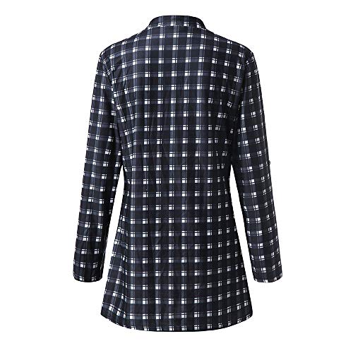 XOWRTE Women's Plaid V-Neck Buttoned Tops Long Sleeve T-Shirt Shirt Blouse