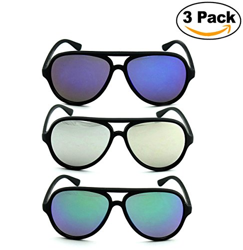 Newbee Fashion - "Zay" Kids Boys Cool Look Plastic Aviator Style Comfortable Flash Lens Sunglasses UV Protection