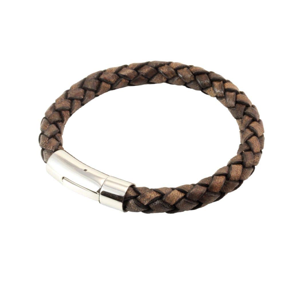 CMJ London Mens Chunky Leather Bracelet with Stainless Steel Trigger Clasp Antique Brown