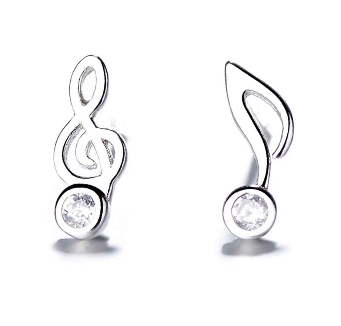 Iszie Sterling Silver Sweet Music Note With Zircondia® Crystals Stud Women's Earnings
