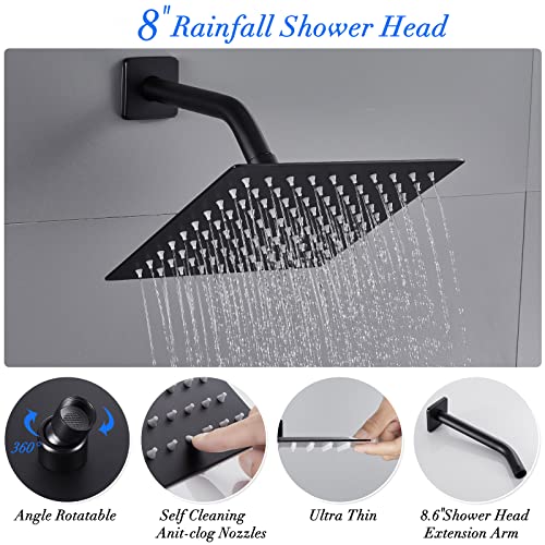 POPFLY Black Shower Only Faucet Set with Square Shower Head,Single