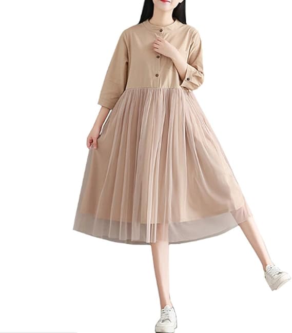 Amazon Jktown レディース ワンピース 森ガール 少女 女性ウエア 女性服 ラウンドネック 春夏 無地 シンプル ナチュラル 着痩せ 可愛い ゆったり 体型カバー 日常用 リゾート カーキ Xx263 ワンピース チュニック 通販