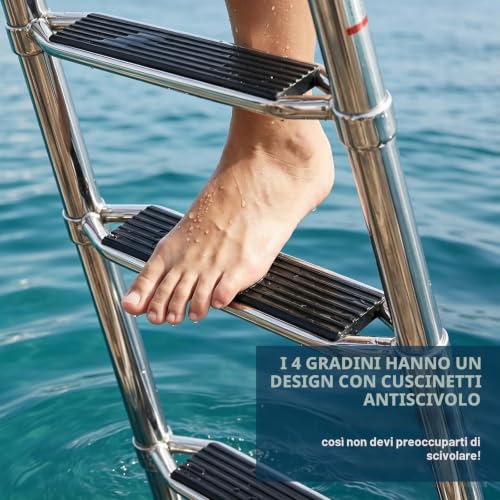Geloo Pool Ladder for Swimming Pool Boats 4 Bathing Steps | Pool Deck Boat Yacht Load Capacity 200 kg with Non-Slip Steps with Handrail
