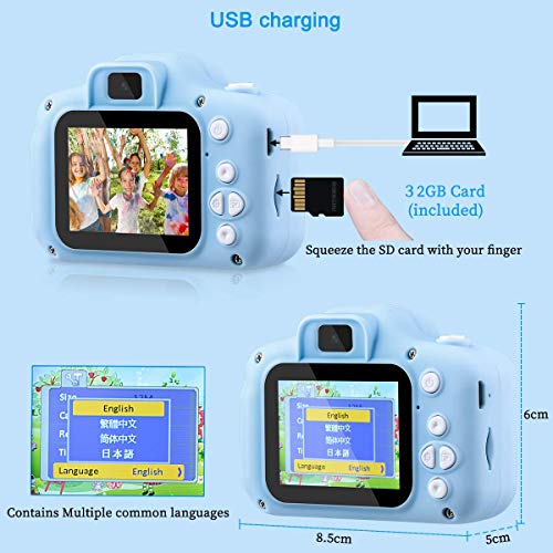 GREPRO Kids Camera, 1080P Digital Camera for Kids 2.0 Inches Screen Kids Camera for Girls and Boys Anti-Drop Children Selfie Instant Camera for 4-14-Year-Old with Soft Silicone Case, 32GB SD Card