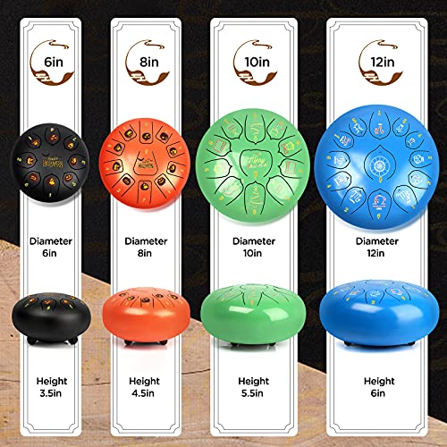 Steel Tongue Drum Kit, Hand Pan Drum, 8Notes6 Inch Hue Drum Instrument C Major, with Finger