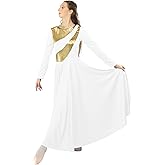 Danzcue Womens Metallic Praise Dance Dress, Metallic Bicolor Full Length Worship Dance Dress