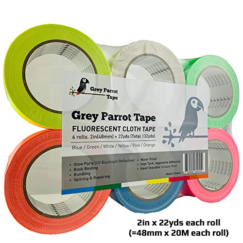 GreyParrot Tape Fluorescent Cloth Tape, Best Reflective Under Blacklight Tape, 2in x 22yds per Color, for Outdoor, Rough Surface
