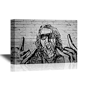 Rocker Drawing on Brick Wall Background