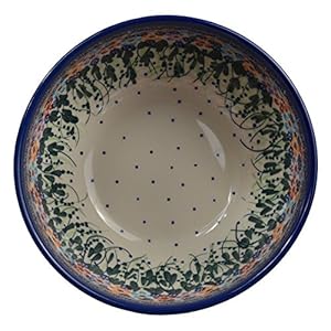 Traditional Polish Pottery, Handcrafted Ceramic Salad Bowl (1500ml), d.19cm, Boleslawiec Style Pattern, M.704.Daisy