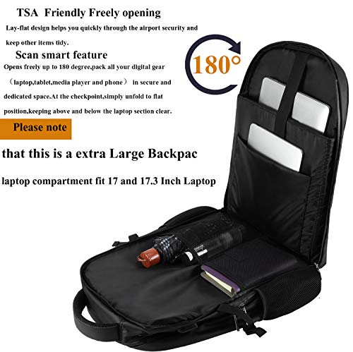 Large Laptop Backpack,17.3 inch TSA Durable Business Slim Travel Laptop Backpack with USB Charging Port for Women Men,Water Resistant Anti Theft Big College School Backpack for 17 inch Laptop Notebook