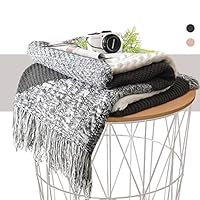 KAWAHOME Grey Knitted Throw Blanket Office Multi Color Handmade Tassel Elegant Decorative Textured Throw 50 X 60 Inches for Couch Sofa