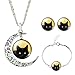 Womens Horrify Black Cat Bracelet Carve Hollow Arch Moon Necklace Fine Jewelry Sets Great Gift