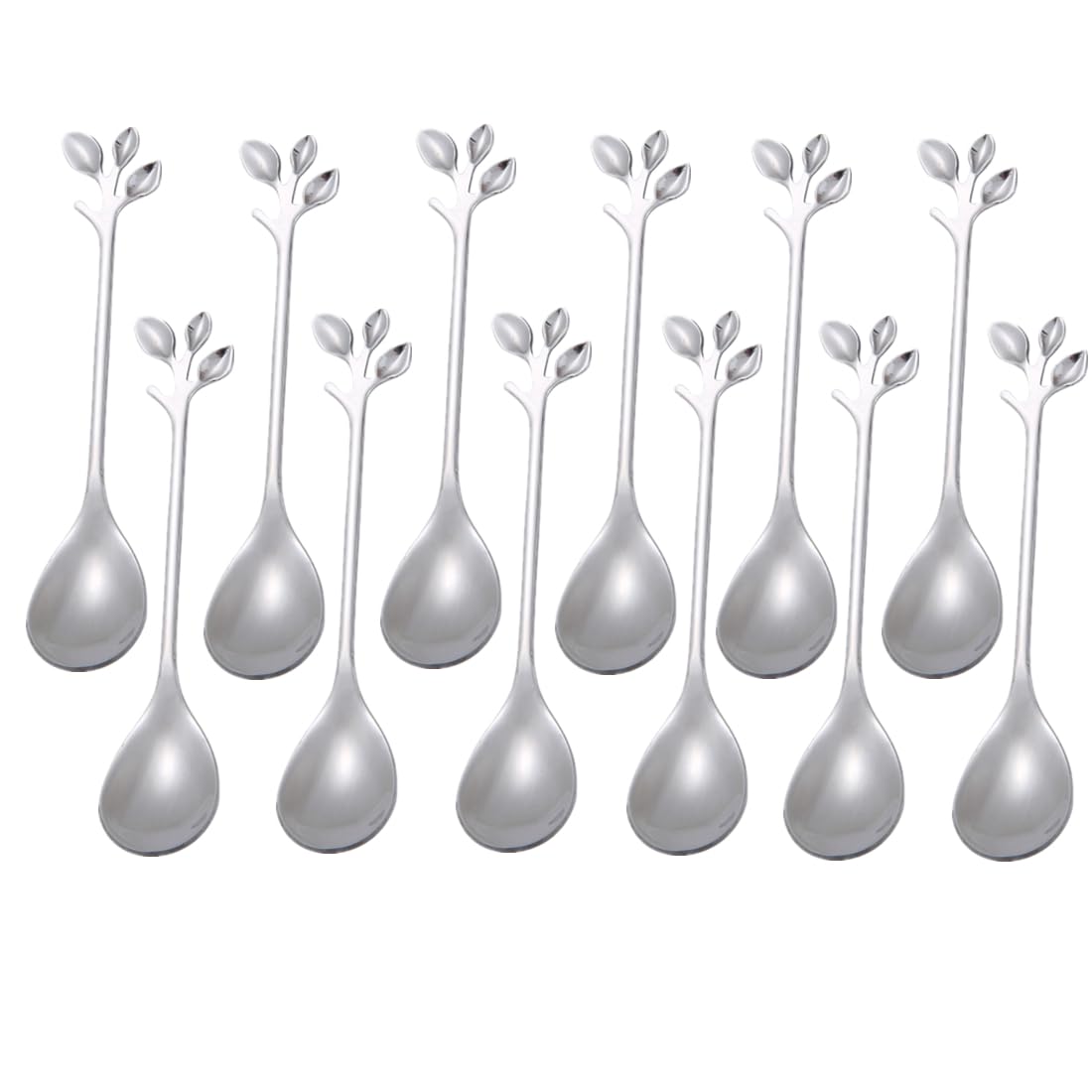 NEWOTE 12 Pieces Stainless Steel Leaf Shape Mini Dessert Spoons Set, 4.7'' Home Kitchen Tableware Demitasse Espresso Coffee Cake Creative Dessert Stirring Mixing Sugar Stir Ice Cream Fruit Teaspoon