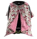 Onyx Arrow Carseat Canopy, Pastel Roses Cotton Print Light Pink Minky Dot, Mix and Match